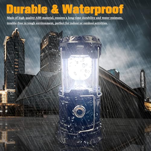 Collapsible Portable LED Camping Lantern XTAUTO Lightweight Waterproof Solar USB Rechargeable LED Flashlight Survival Kits for Indoor Outdoor Home Emergency Light Power Outages Hiking Hurricane 4 (4 Count)