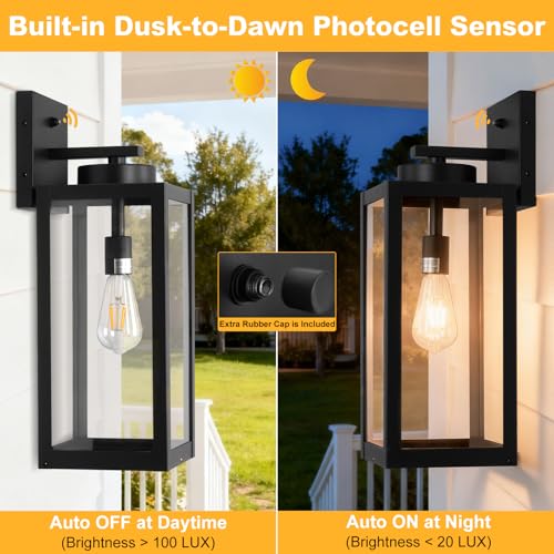 20" Black Dusk to Dawn Outdoor Wall Lantern with Closed Bottom