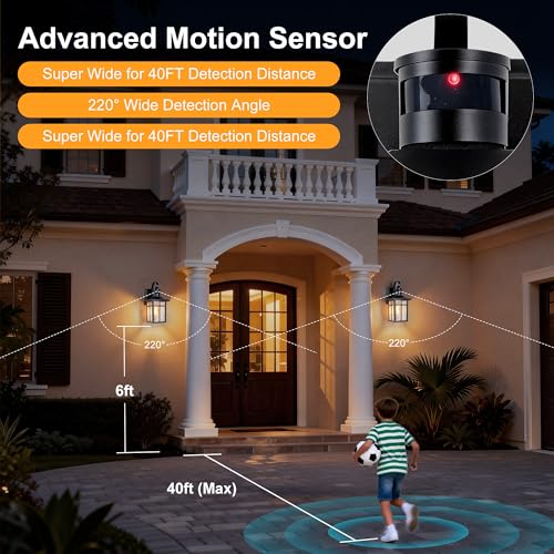 Aluminum Motion Sensor Outdoor Wall Sconces with Ripple Glass (2 Count)
