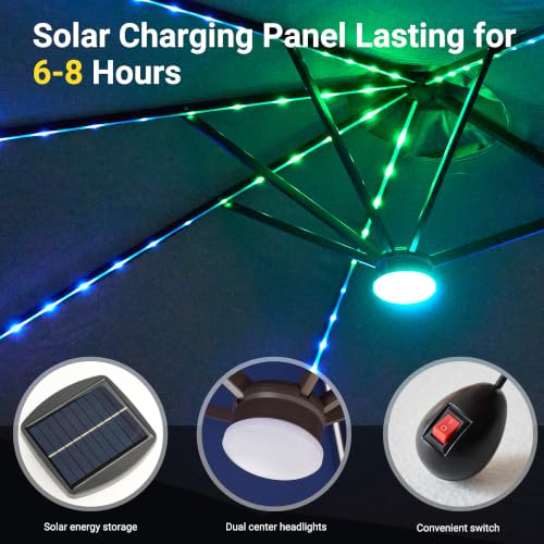 15 Ft Umbrella Outdoor Patio With Solar Lights Base
