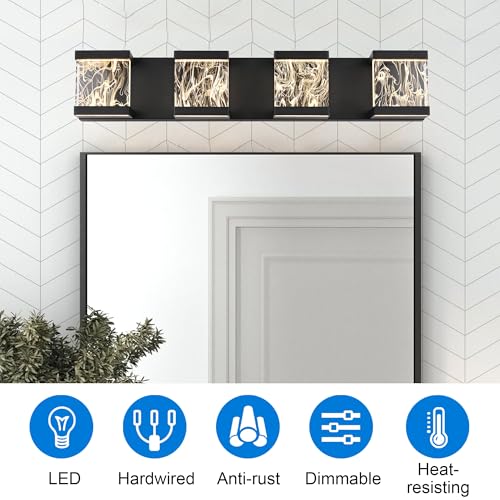 4 Lights LED Bathroom Vanity Light with Unique Smoke Acrylic Panel