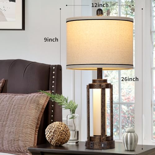 Farmhouse Industrial Lamp with USB A+C Charging Ports & AC Outlet