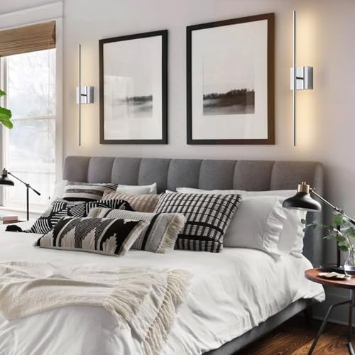 24.4 Inch Wall Sconces Battery Operated for Living Room Chrome (2 Count)