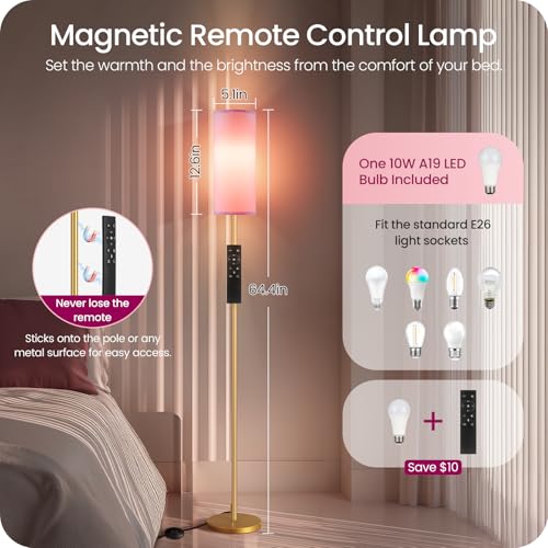 Dimmable Pink Floor Lamp for Living Room with Remote and Foot Switch