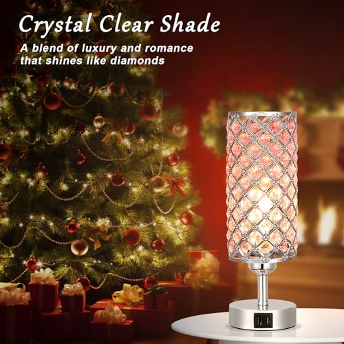 Pink Crystal Touch Lamp with USB C+A
