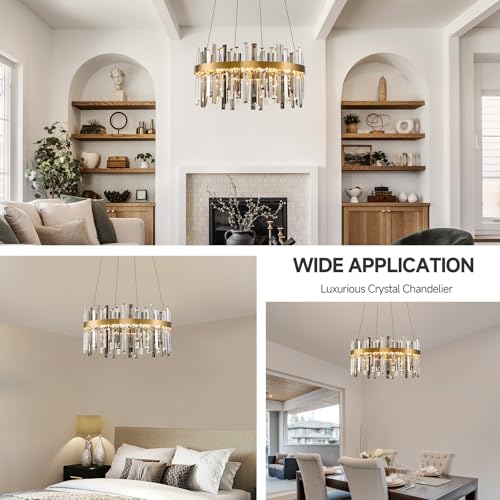 Led Modern Gold Smoke Grey Crystal Chandelier