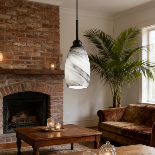Industrial Pendant Light with Glass Shade Matte Black Pendant Lighting Adjustable Industrial Retro Style Hanging Light