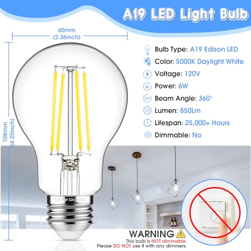 60W Equivalent E26 LED Filament Light Bulbs (12 Count)
