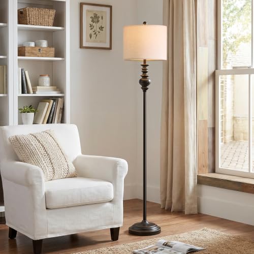 64.25" Farmhouse Floor Lamp with Remote (Dark Black)