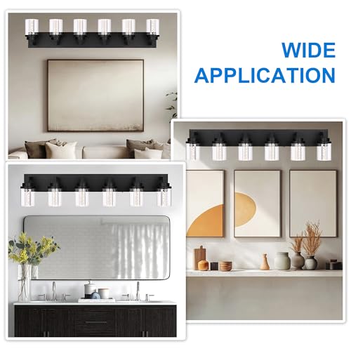 6 Light Dimmable LED Bathroom Light Fixtures in Black Finish