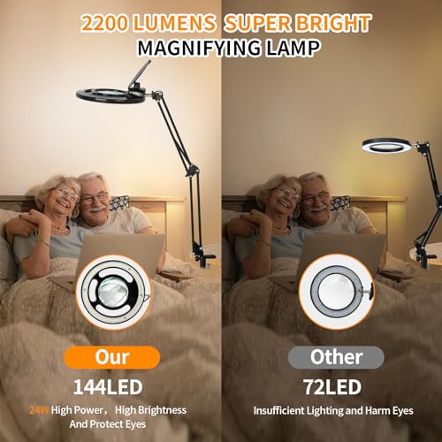 2200 Lumens 12X Long Magnifying Glass with Light and Stand
