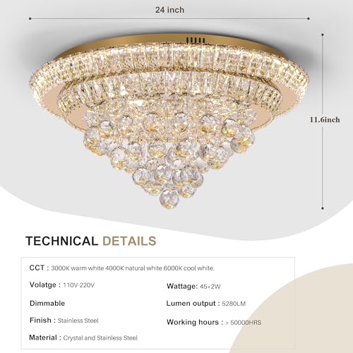 24" Gold Crystal Chandeliers