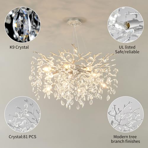 32" Silver Tree Branch Crystal Chandelier 10