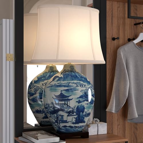 32" Blue and White Ming Landscape Vase Lamp