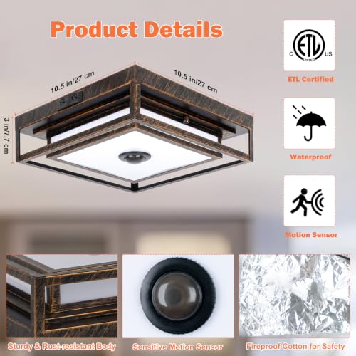 LED Motion Sensor Outdoor Ceiling Light Dusk to Dawn Black Brushed Gold