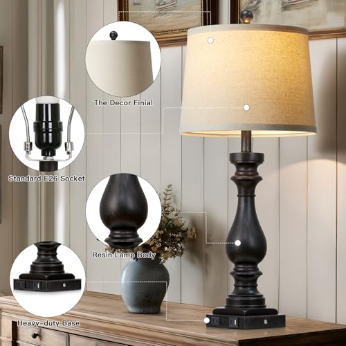 29" Tall Vintage Table Lamps Set of 2 (Black)