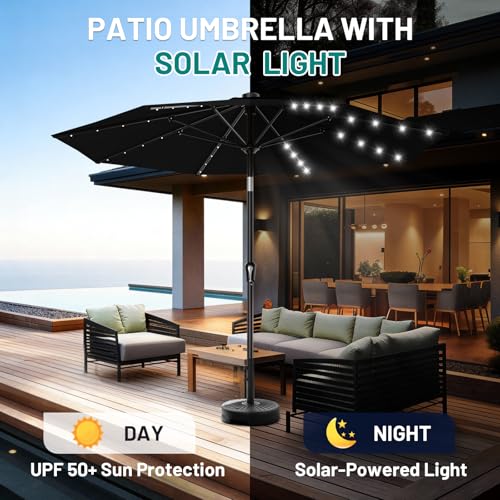 9FT Patio Umbrella with Solar Lights