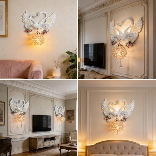Large White Wall Sconces Crystal Glass Wall Mount Light Luxury Resin Floral Art Deco E26 Modern Wall Light Fixtures for Bedroom