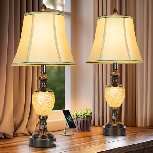 27'' High Vintage Table Lamps with Nightlight Set of 2 for Living Room (2 Count)