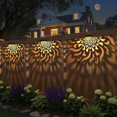 6 Pack Solar Fence Lights Wall lihgts Outdoor Decorations Solar Powered Step Deck Lights Warm Yellow Light Waterproof Decorative Lighting for Garden