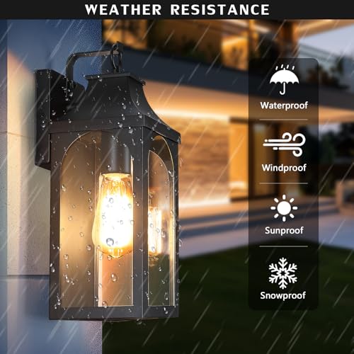 2-Pack 13.6-Inch Matte Black Outdoor Wall Lights with Clear Glass (2 Count)