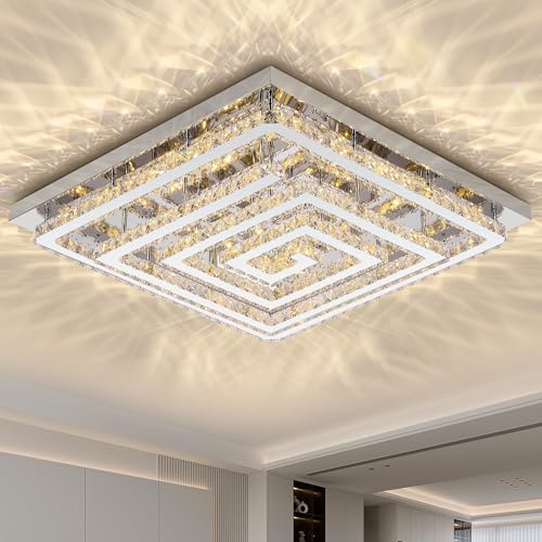 43 inch Silver Crystal Chandeliers LED Ceiling Light