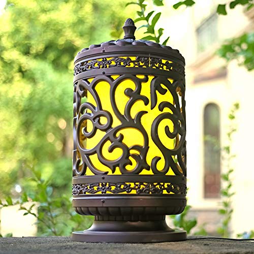 Creative Cylinder Exterior Rainproof Pillar Light Traditional E27 Landscape Waterproof Outdoor Column Lamp Street Post Lanterns Patio Villa Garden Balcony Gate Street Lighting with Marble