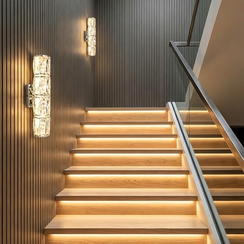Crystal Wall Sconce Dimmable LED with Remote for Bedroom Bathroom