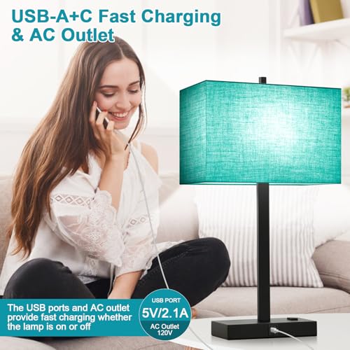 21" Set of 2 Table lamp with USB A+C & AC Outlets (2 Count)