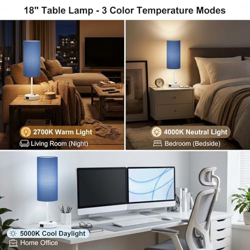 18" Bedside Lamp for Bedroom Set of 2 Dimmable Table Lamp