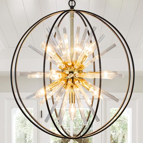 Modern Black and Gold Sputnik Chandelier for Living Room