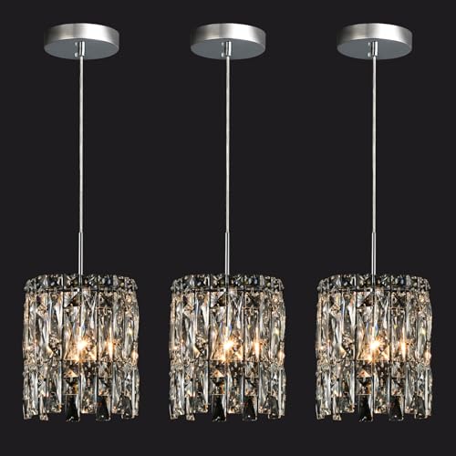 Modern Chrome Crystal Pendant Lights for Kitchen Island Set of 3 (3 Count)