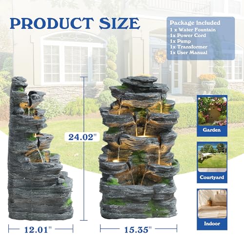 7 Tiers Cascading Rock Water Fountain Outdoor