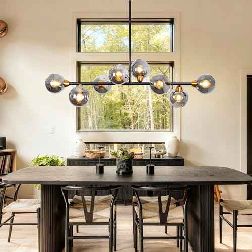 Linear Chandeliers for Dining Room 50" Gray Globe Rectangle Pendant Light
