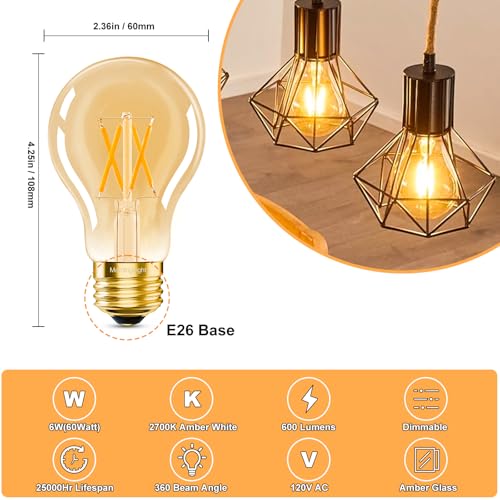 Dimmable A19 Vintage LED Edison Bulbs 60W (6 Count)
