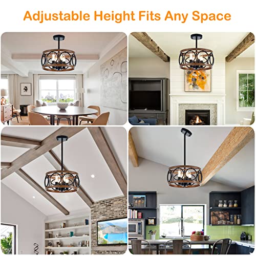 12.6" 4 Light Black Farmhouse Drum Pendant Light for Dining Room