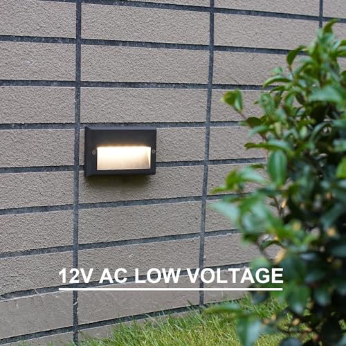 Low Voltage Step Lights Kits 5.5 Inch Outdoor 12V AC Landscape Stair Lights Wired 8PK 3W LED Electric Outdoor Deck Lighting Black Metal 49 Lumens 3000K Warm White with Cable Connectors