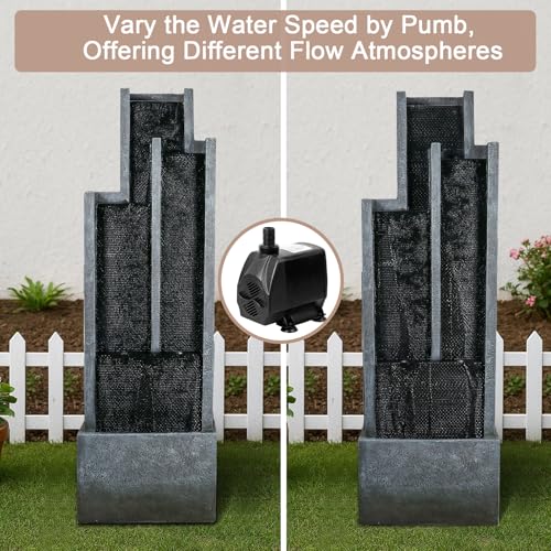 50.7 Inch Tall Outdoor Water Fountain with LED Lights and Pump