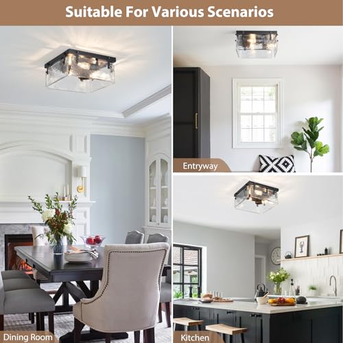 Square Glass Close to Ceiling Light Fixture Black Modern Farmhouse Flush Mount Ceiling 3