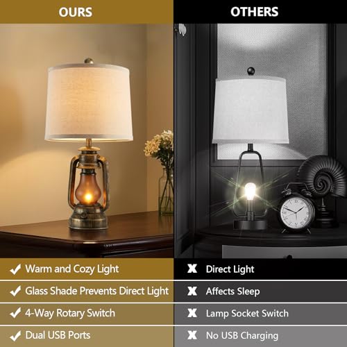 Set of 2 Farmhouse Lantern Table Lamps for Living Room with 2 USB Charging Ports (2 Count)
