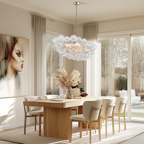 63 Inch Moden Gold Chandelier with 14 Bubble Lights