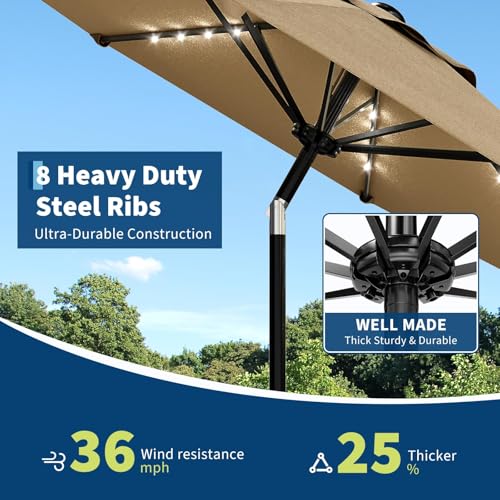 9FT Solar LED Patio Umbrella with Tilt & Crank