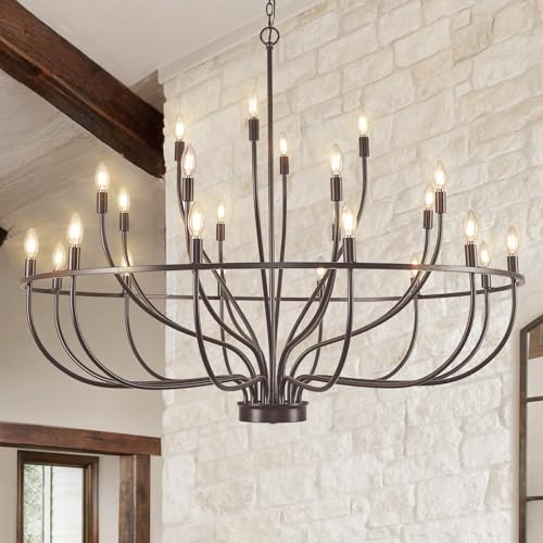24 Light Chandelier 51'' Oil Rubbed Bronze Large Candle Chandeliers for High Ceiling Foyer Chandelier Light Fixture for Large Living Room Dining Room Stairs Entry Restaurant Hotel