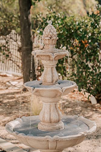 51" 3 Tier Outdoor Freestanding Waterfall Fountain with Pump and Pineapple Finial