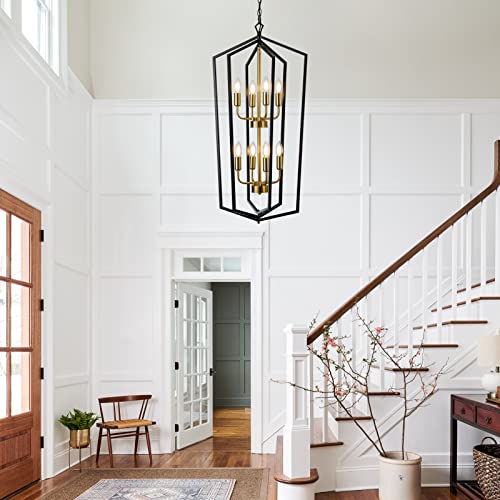 8 Light Lantern Tired Farmhouse Ceiling Hanging Light Black Chandelier Metal Modern Pendant Light Fixtures for Kitchen Island Dining Room Living Room Foyer Entryway