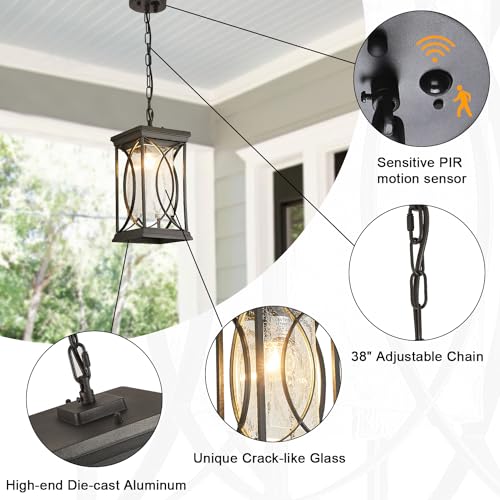 Motion Outdoor Pendant Light Fixtures Dusk to Dawn Exterior Ceiling Hanging Lantern for Porch