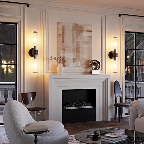 Black Walnut Battery Operated Wall Sconces Set of 2
