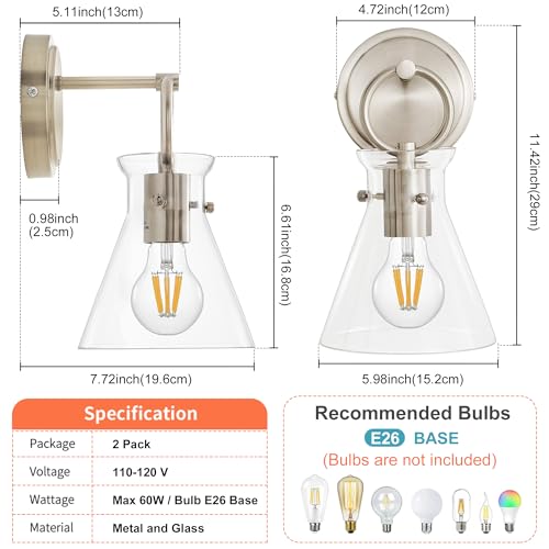 Wall Sconces 2 Pack Vanity Light Fixture for Bathroom Nickel