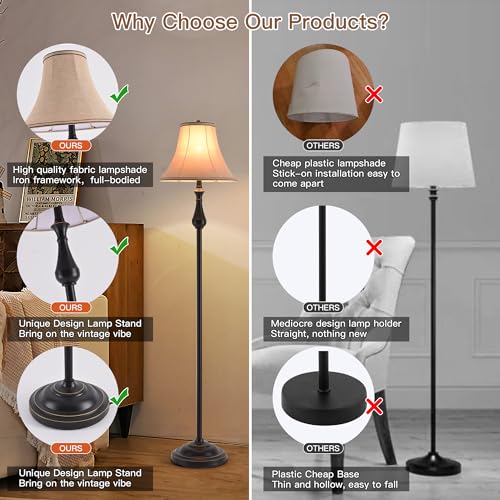Vintage 3 Piece Table and Floor Lamp Sets with Brown Fabric Shades (3 Count)