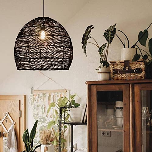13.75" Black Woven Pendant Lighting Fixture for Living Room